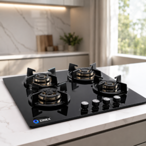 Zinex Built-in Hob | Built-in Gas Hob | 4 Burner Built-in Hob | Toughened Glass | Auto Ignition | Premium Kitchen Cooktop | Black