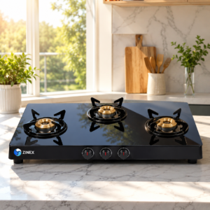 Zinex Kitchen Gas Stove | Glass Top Gas Stove | 3 Burner LPG Gas Stove | Toughened Glass | Auto Ignition | Premium Kitchen Cooktop | Black