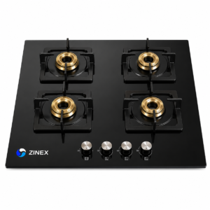 Zinex Built-in Hob | Built-in Gas Hob | 4 Burner Glass Hob | Brass Burners | Auto Ignition | Black